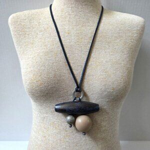 Alisha D Necklace Blue Gray Neutral Beaded Tribal Adjustable Cord Boho Statement